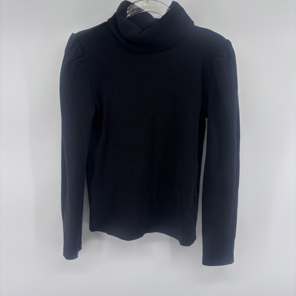 GAP Kids Black Ribbed Turtleneck Puff Shoulder Long Sleeve Top Size Small
